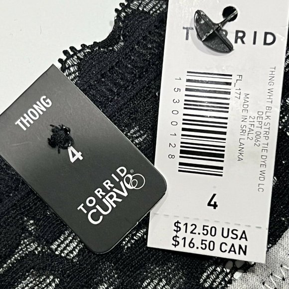 NWT TORRID Thong Pantie Underwear 4X Jersey Lace Black White - Picture 3 of 4